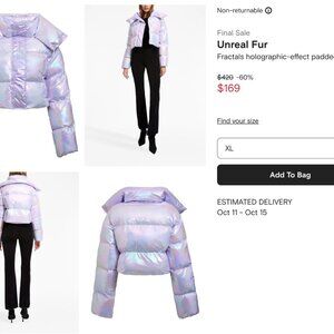 Unreal Fur Iridescent Holographic Cropped Puffer